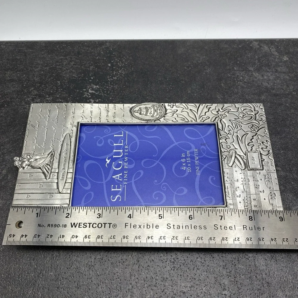 New Seagull Fine Pewter 4x6 Photo Frame Marriage Wedding Cake Champagne Glasses